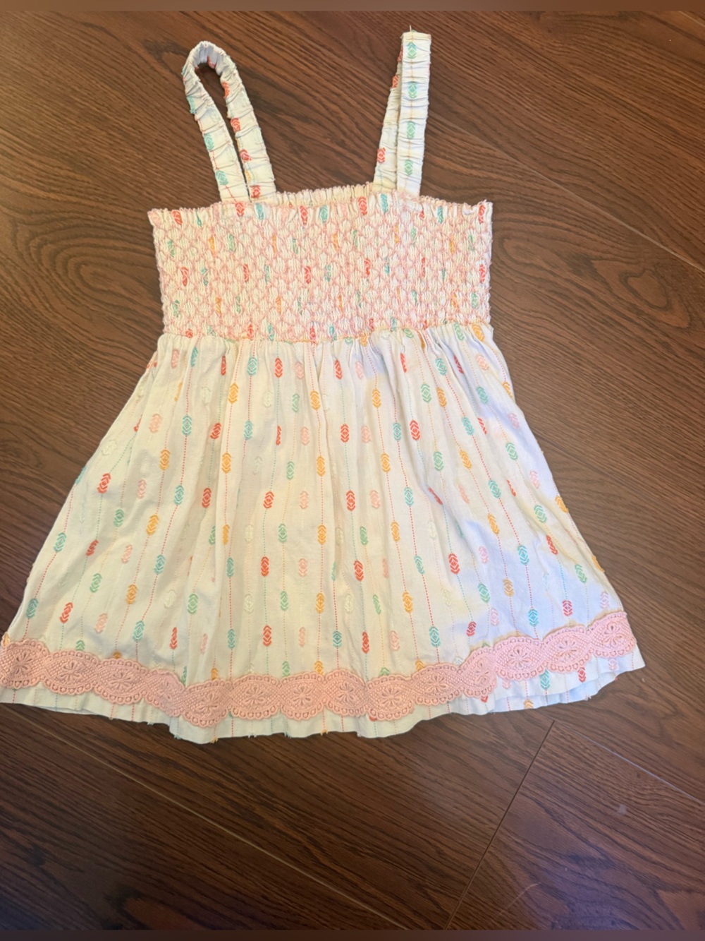 Matilda Jane White Tank top with Coral, Mint & Yellow Embroidery